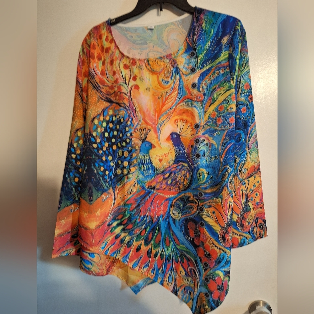 Colorful Peacock Print Women's Blouse